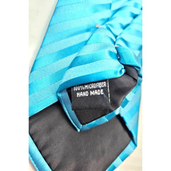 Puccini Aqua Blue Repp Handmade Tie 100% Microfiber For Men Business Formal - Picture 6 of 6